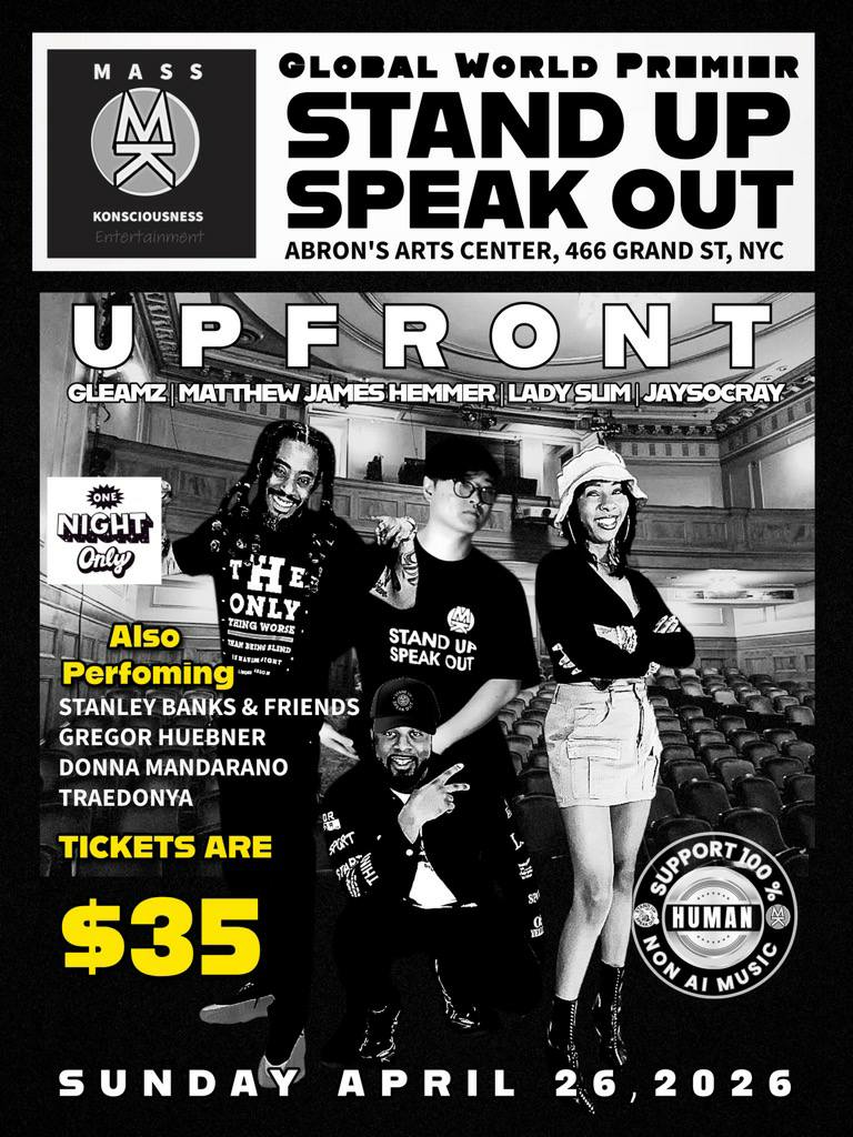 Upfront Stand Up Speak Out live global premiere poster Abrons Arts Center NYC April 26 2026