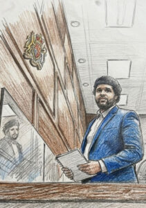 Elijah Vernon courtroom sketch during Lawrence Heights stabbing trial in Toronto Superior Court