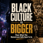 Editorial image contrasting algorithm-driven Black entertainment with Black cultural legacy, archives, music, film, family, and community memory.