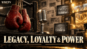 Editorial illustration of boxing gloves, a vintage microphone and television screens representing legacy, loyalty and power.